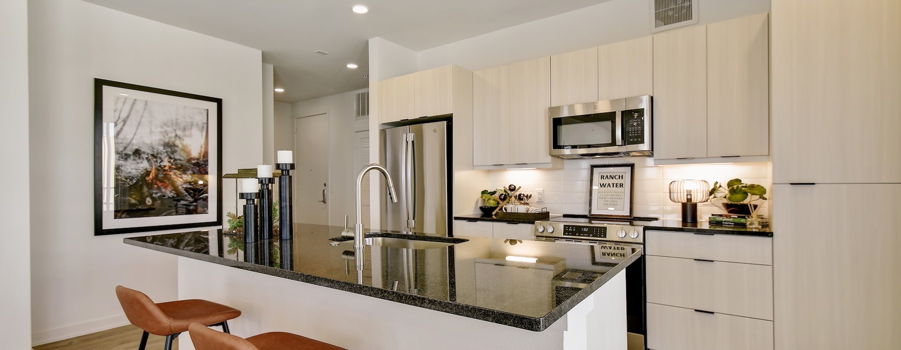a kitchen with an island
