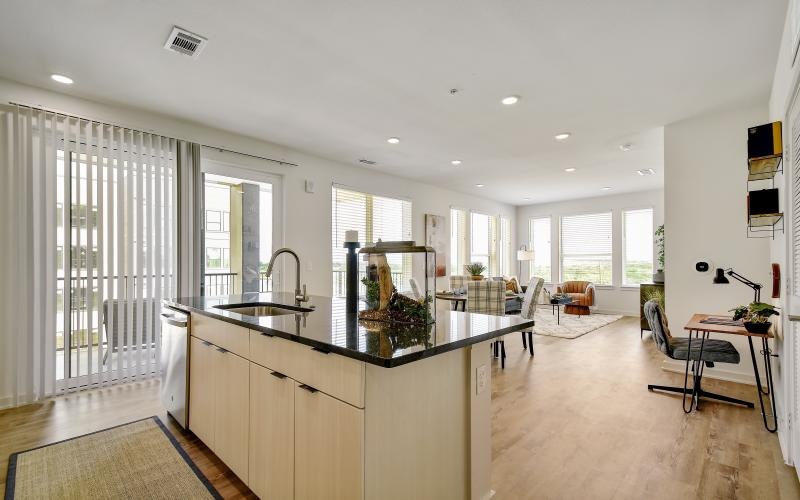 a kitchen with a large island