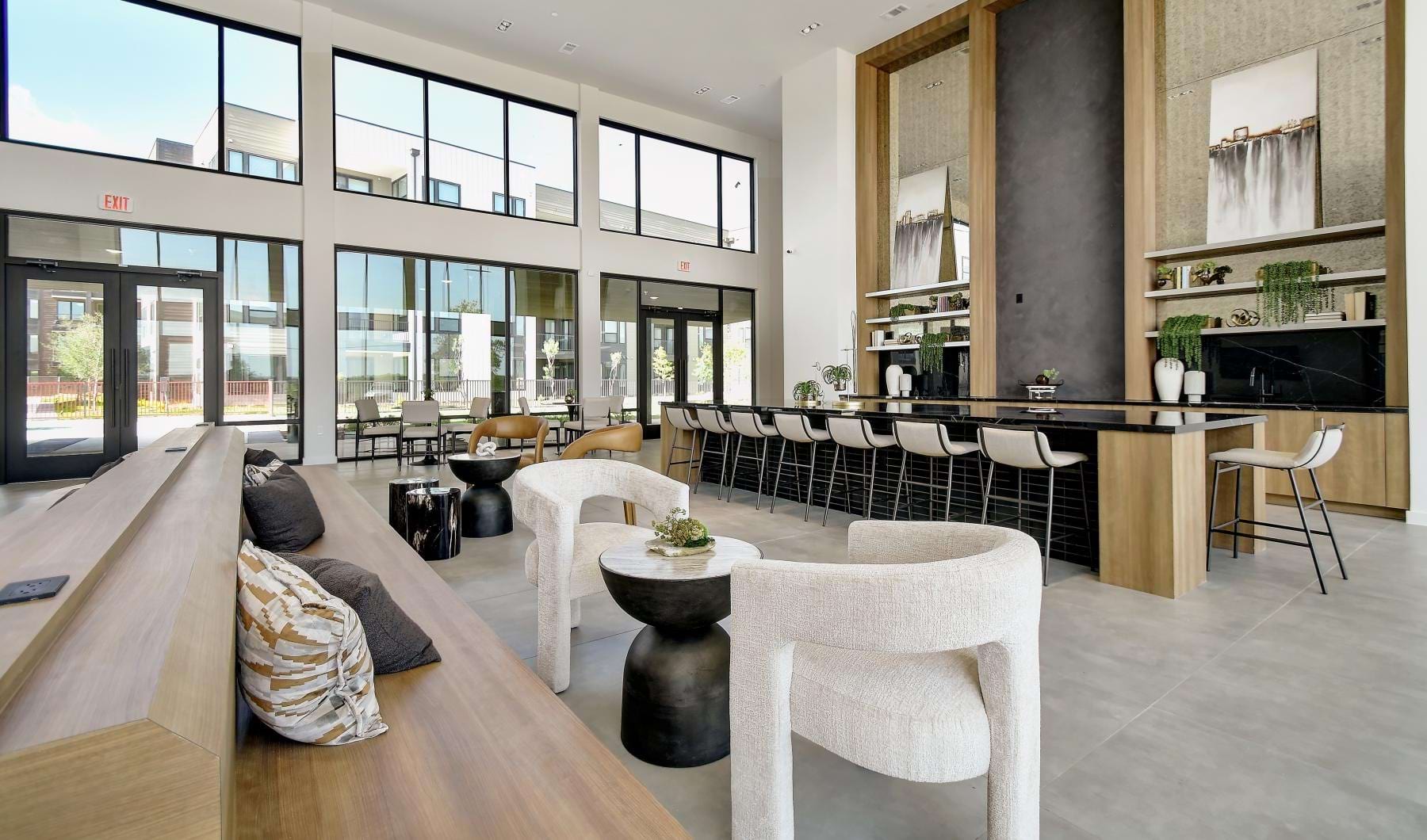 a large room with a large table and chairs
