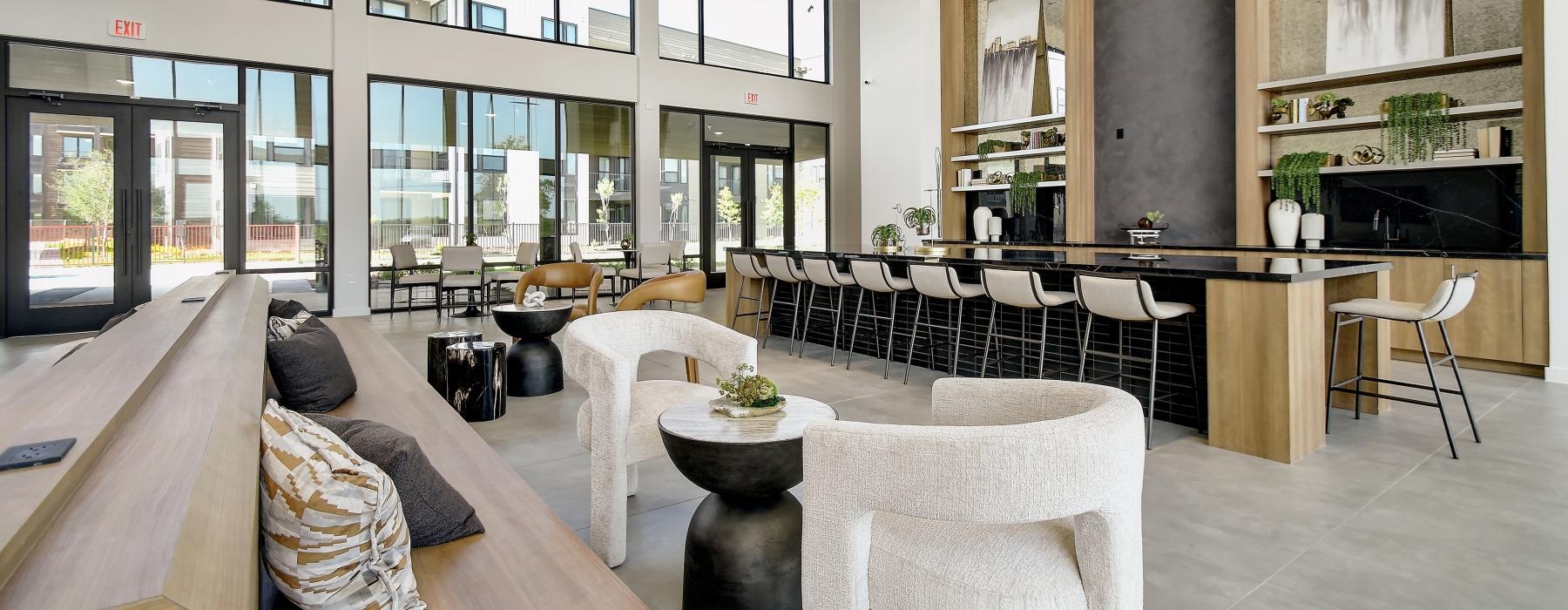a large room with a large table and chairs